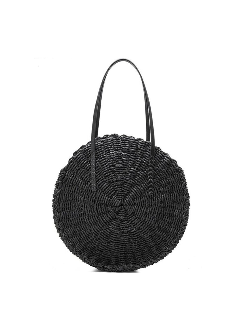 Melie Bianco Ciara Natural Straw Woven Round Circle Bag Purse Black - Picture 3 of 10